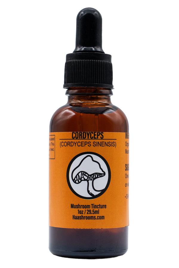 1 ounce bottle of Cordyceps (Cordyceps Sinensis) with an orange label on a white background