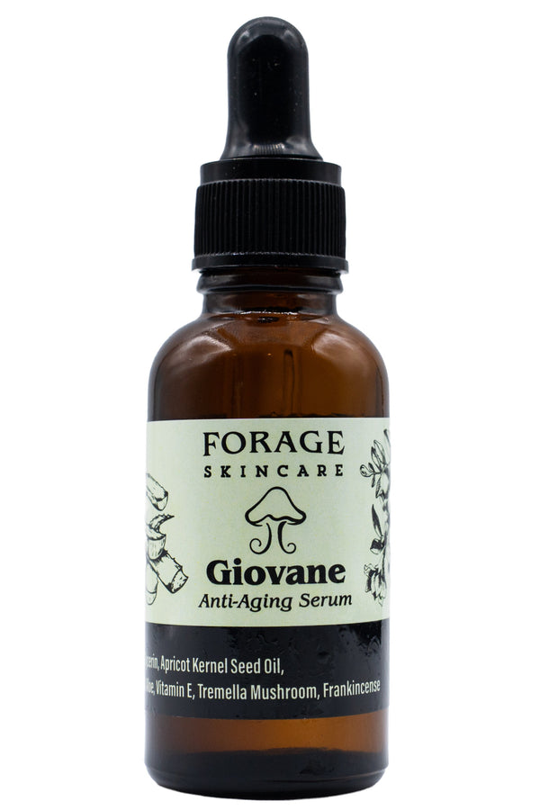 Bottle of Forage Skincare Giovane Anti-Aging Serum on a white background