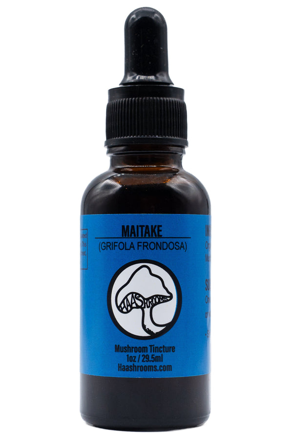 Black dropper bottle with blue label on a white background