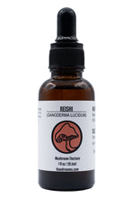 Load image into Gallery viewer, 1 Ounce brown glass bottle with dropper labeled 'Reishi' or Ganoderma Lucidum on a white background