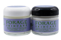 Two jars of Forage Skincare cream on a white background
