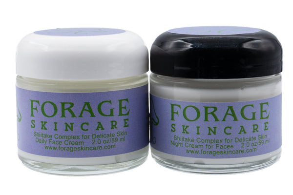 Two jars of Forage Skincare cream on a white background